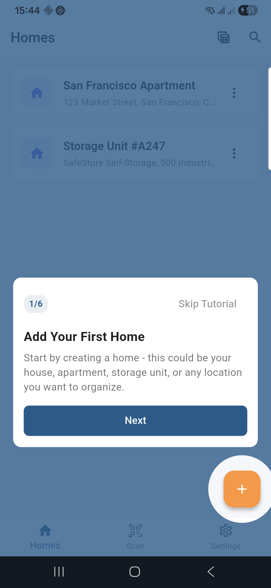 Onboarding tutorial screen
